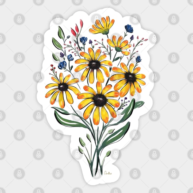 Yellow Bouquet Watercolor and Ink by Annalisa Amato Sticker by annalisaamato